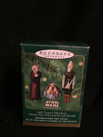 2000 HALLMARK ORNAMENT JEDI COUNCIL MEMBERS: SAESEE TIIN, YODA AND KI-ADI-MUNDI