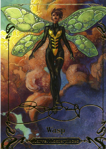 2018 Upper Deck Marvel Masterpieces Base Set - Gold Foil Signature Series #37 Wasp