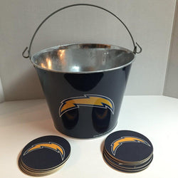SAN DIEGO CHARGERS OFFICIAL NFL METAL ICE BEER BUCKET w/COASTERS