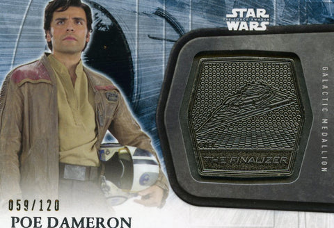 2016 STAR WARS THE FORCE AWAKENS SERIES 2 POE DAMERON MEDALLION SILVER #5 #059/120