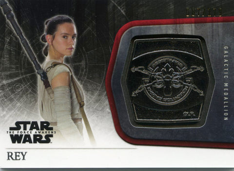 Star Wars The Force Awakens Silver Galactic Medallion Card M-20 Rey #087/179