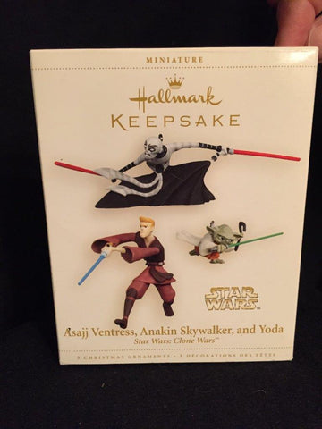 2006 HALLMARK ORNAMENT ASAJJ VENTRESS, ANAKIN SKYWALKER, AND YODA STAR WARS CW