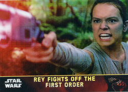 2016 TOPPS STAR WARS THE FORCE AWAKENS CHROME REFRACTOR REY FIGHTS OFF THE FIRST ORDER #36/99