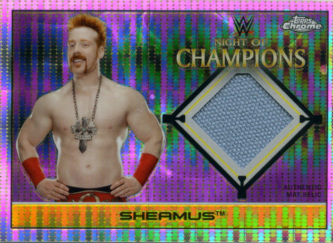 2015 Topps WWE Chrome Night of Champions Sheamus Event-Used Mat Pulsar Refractor #26/75